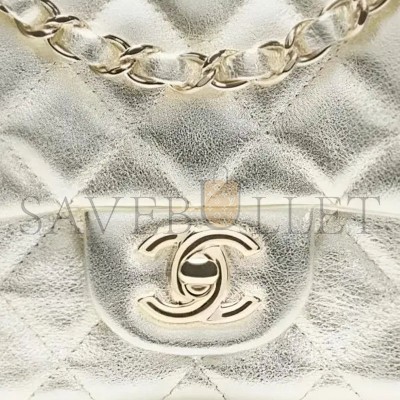 CHANEL MINI CLASSIC FLAP HANDBAG METALLIC CALFSKIN LIGHT GOLD A35200 (17*13*7cm)
